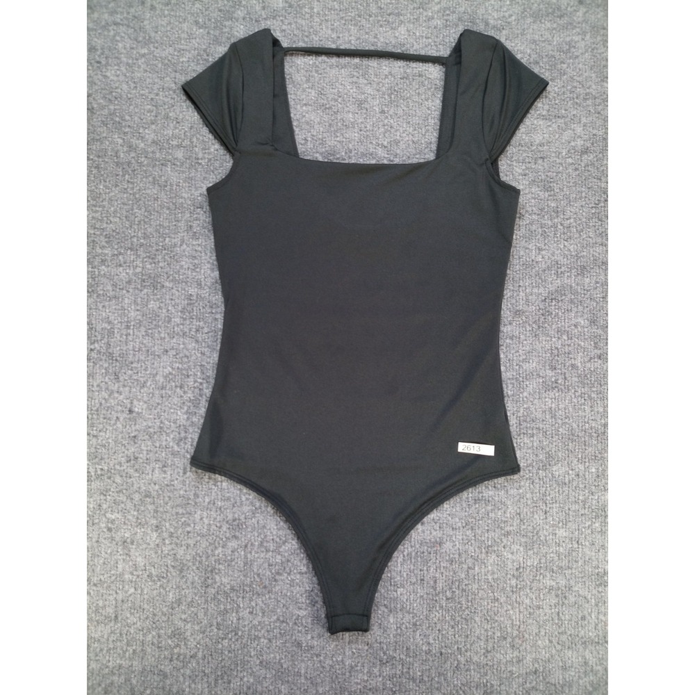 Live in the Moment Women's Small Black Bodysuit Square Neck Open Back Short Slee